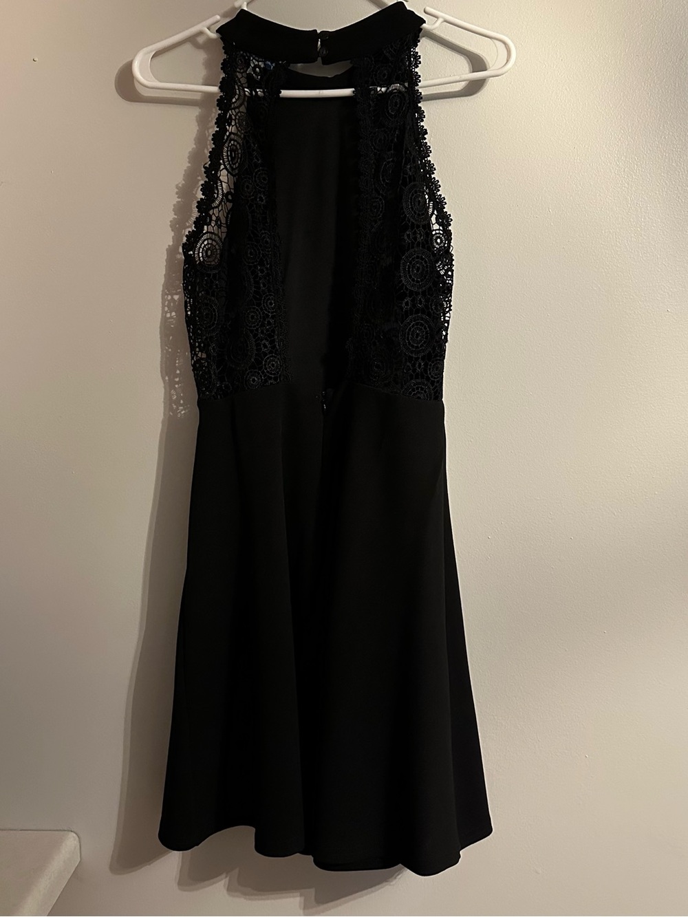 She + Sky Lace Back Cutout Black Dress